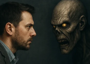 Gældsstyrelsen - mand kigger direkte ind i Fandens øjne