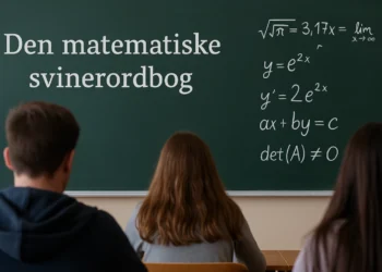 Sviner - børn undervises i matematik. På tavlen står ligninger og den matematiske svinerordbog