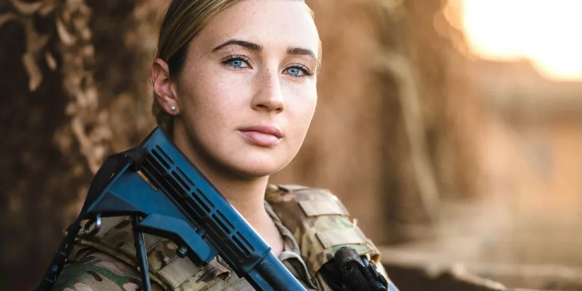 værnepligt for kvinder - kvindelig soldat med M16 riffel i skødet